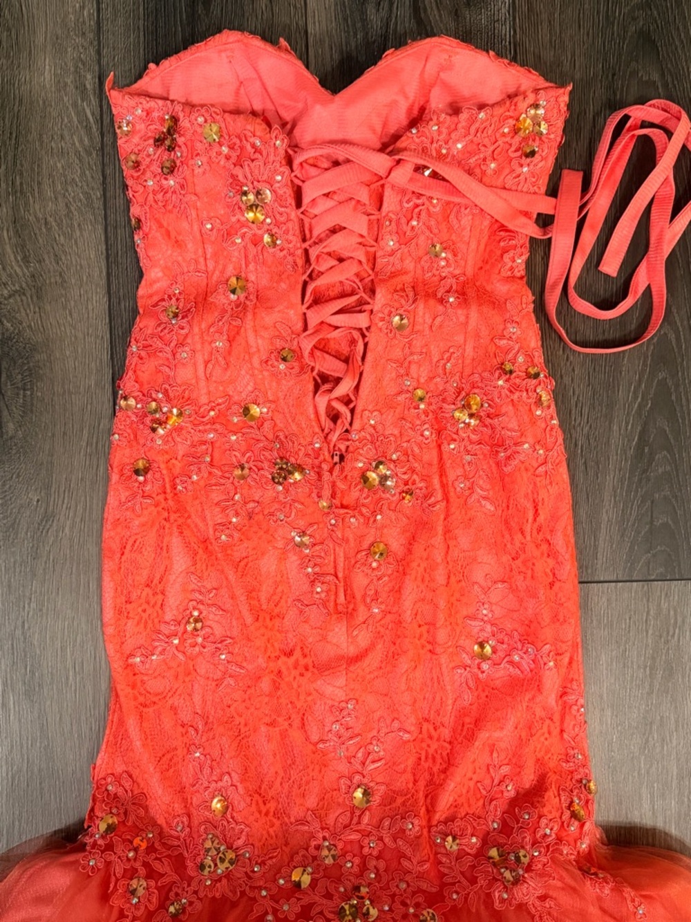 Anny Lee Coral Lace Mermaid Prom Dress Beaded Formal Gown Small Pageant Event - Picture 12 of 16